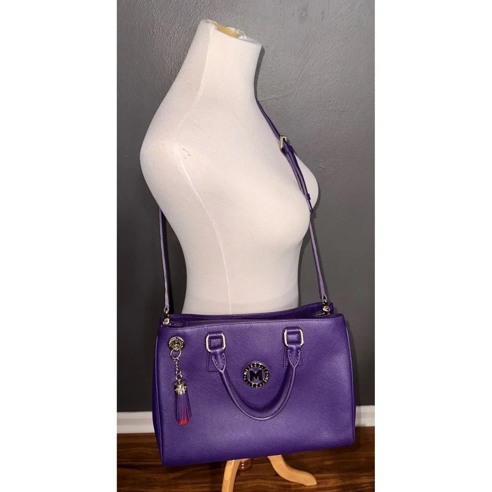 Metrocity Purple Saffiano Leather Satchel Handbag Gold Hardware Crossbody Bag‎